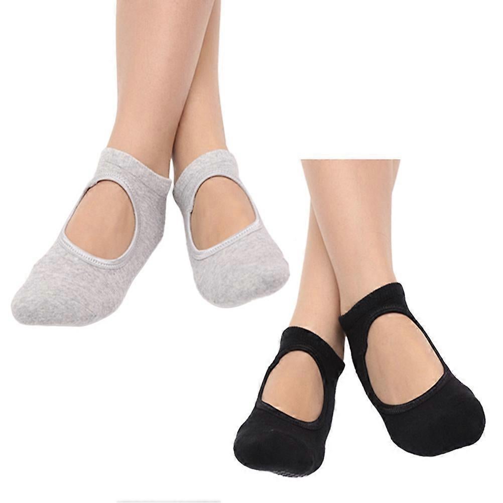 2 Pairs Women's Yoga Socks with Grip Cotton Non-Slip Ballet Socks - Image 2
