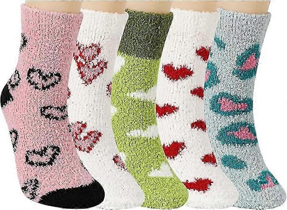 5 Pairs Fluffy Coral Fleece Socks Women's Slipper Socks Love Pattern - Image 1