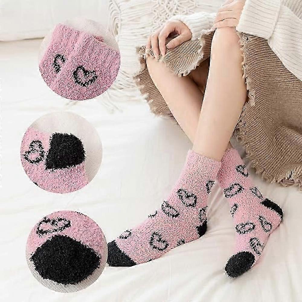 5 Pairs Fluffy Coral Fleece Socks Women's Slipper Socks Love Pattern - Image 2