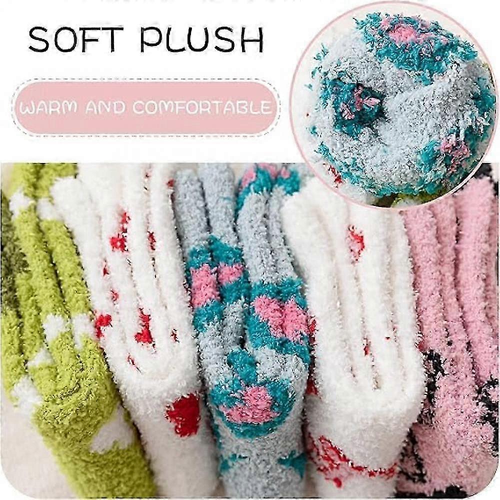 5 Pairs Fluffy Coral Fleece Socks Women's Slipper Socks Love Pattern - Image 3