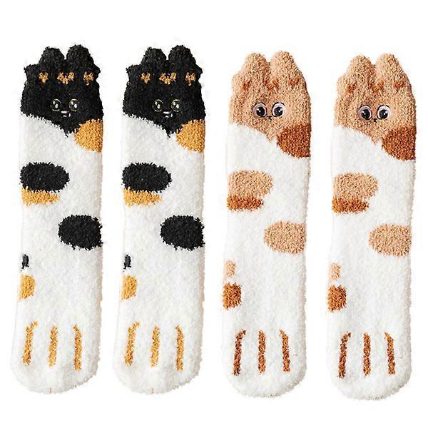 2 Pairs Girls Mid-Calf Winter Socks Cute Warm Soft Casual Socks for Cold Weather - Image 1