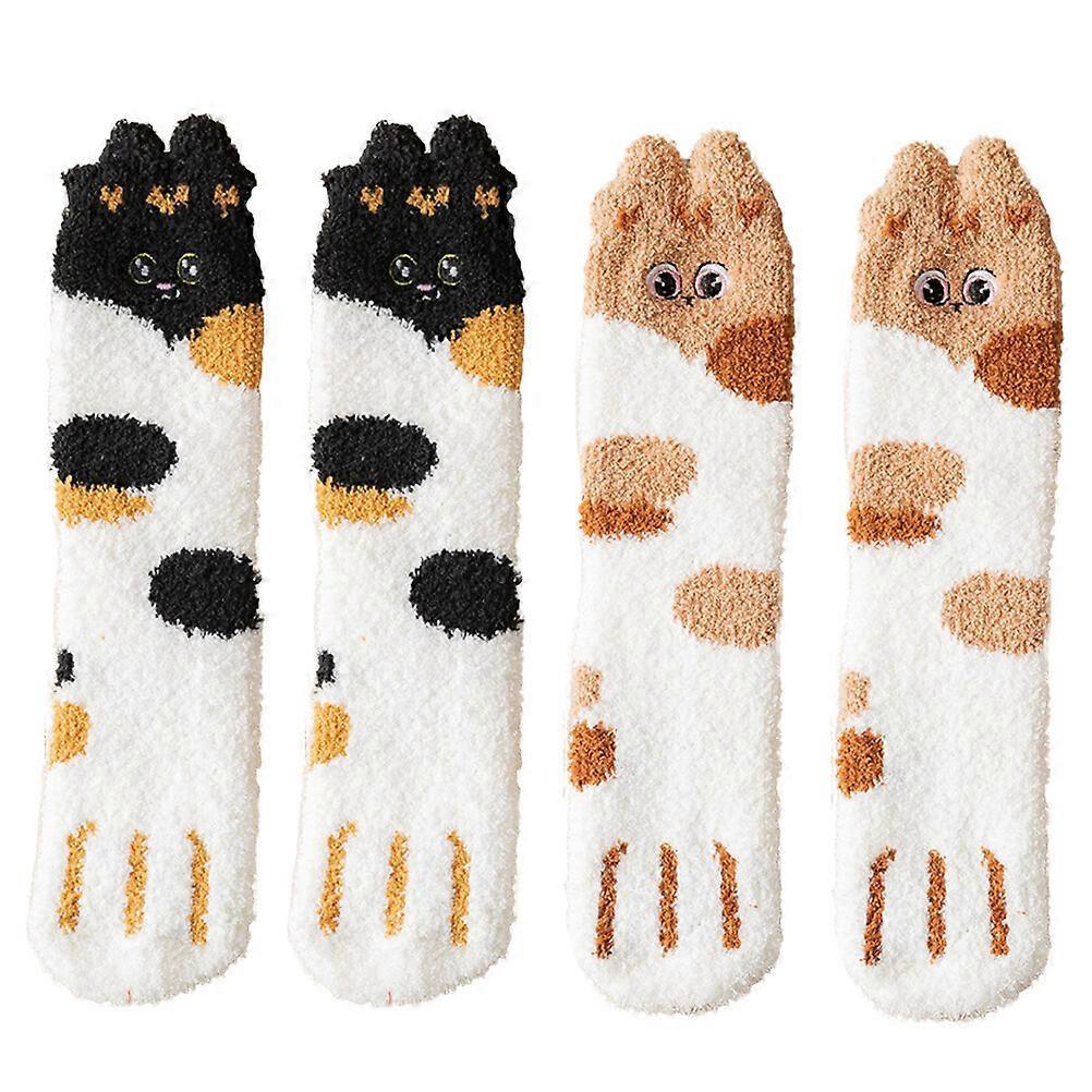 2 Pairs Girls Mid-Calf Winter Socks Cute Warm Soft Casual Socks for Cold Weather - Image 2