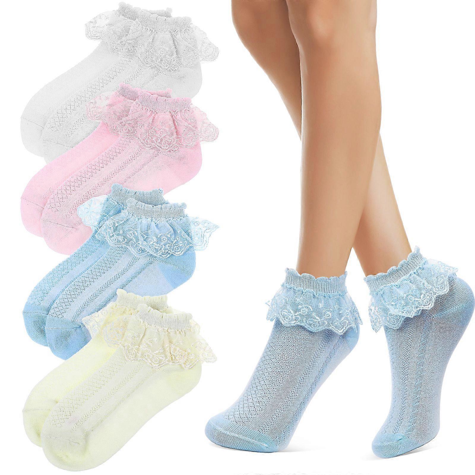 4 Pairs Girls Ruffle Lace Ankle Socks Thin Breathable Boot Dress Socks - Image 1