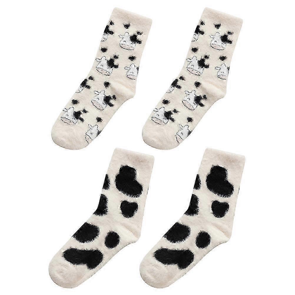2 Pairs Winter Fuzzy Animal Socks Cute Comfy Warm Casual House Socks - Image 2