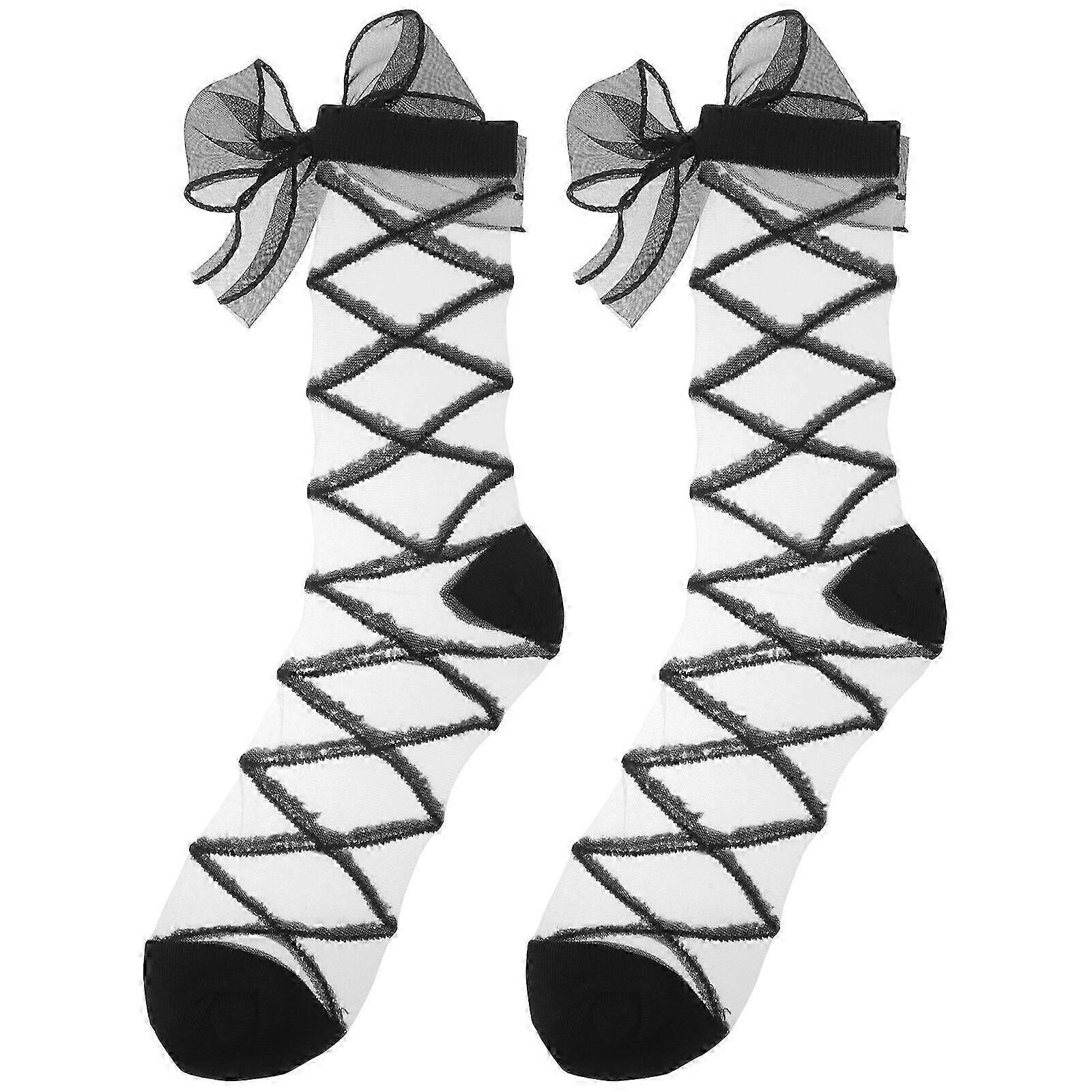 1 Pair Women's Mesh Bow Socks Net Cute Dress Ankle Socks with Bowknot - Image 1