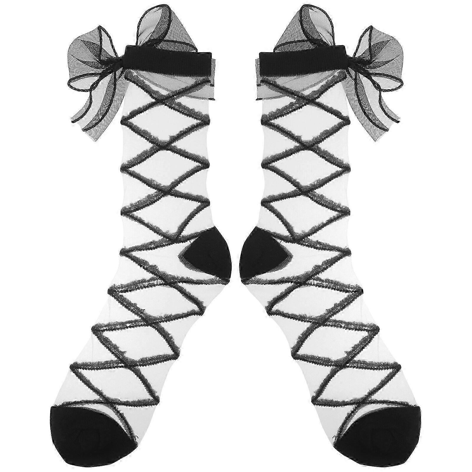 1 Pair Women's Mesh Bow Socks Net Cute Dress Ankle Socks with Bowknot - Image 2