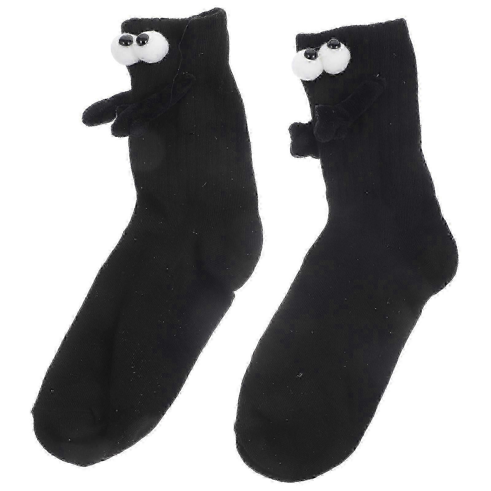 1 Pair Cotton Sports Socks Middle-Calf Hand Holding Pattern Crew Socks - Image 1