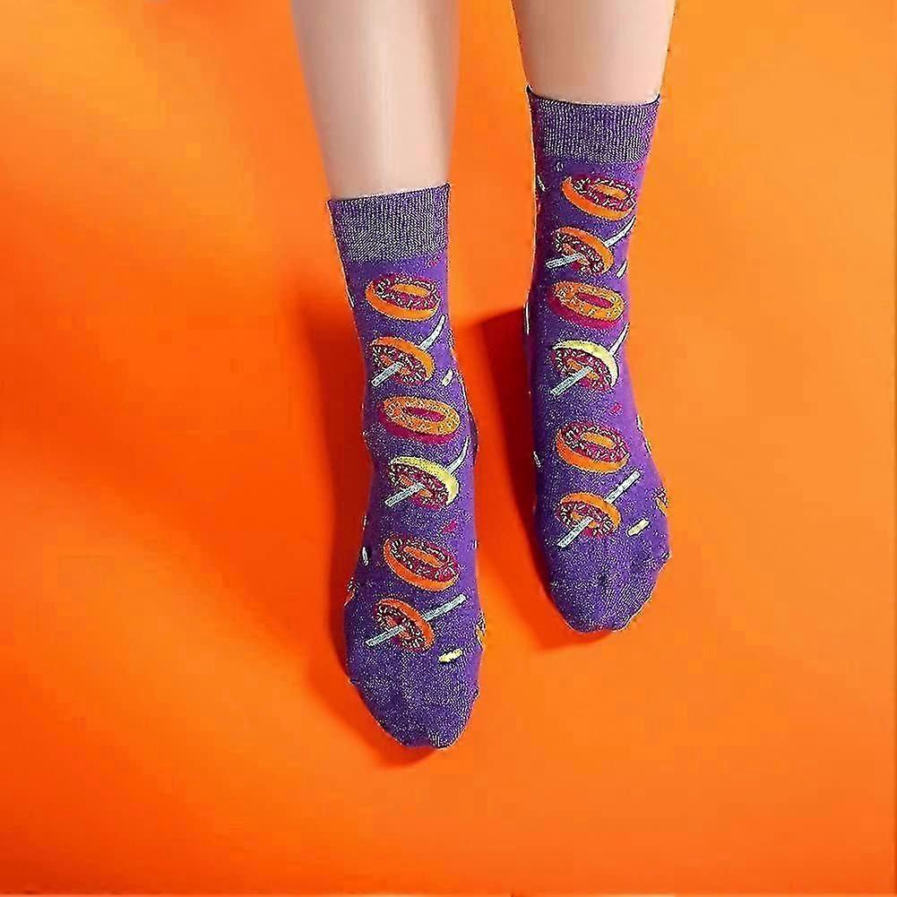 Women's Cotton Novelty Print Socks Animal Food Pattern Cute Pack Socks - Image 5