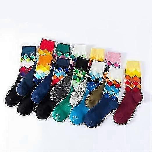 12 Pairs Mens Rhombus Basketball Socks Gradient Pattern Sports Crew Socks - Image 4