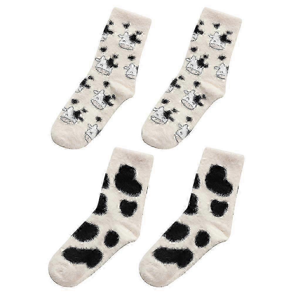 2 Pairs Women's Kawaii Aloe Slipper Socks Cow Print Indoor House Socks - Image 2
