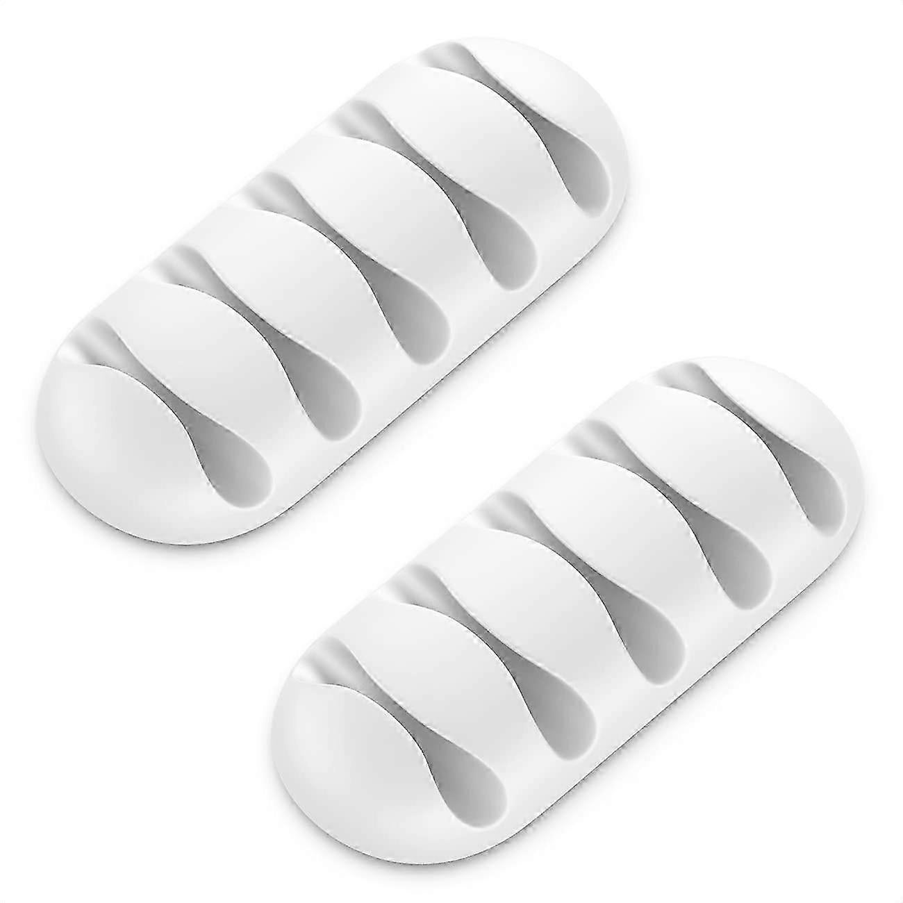 2pcs Cable Holders with 5 Cable Slots White Desk Organizer Wire Management Clips - Image 1