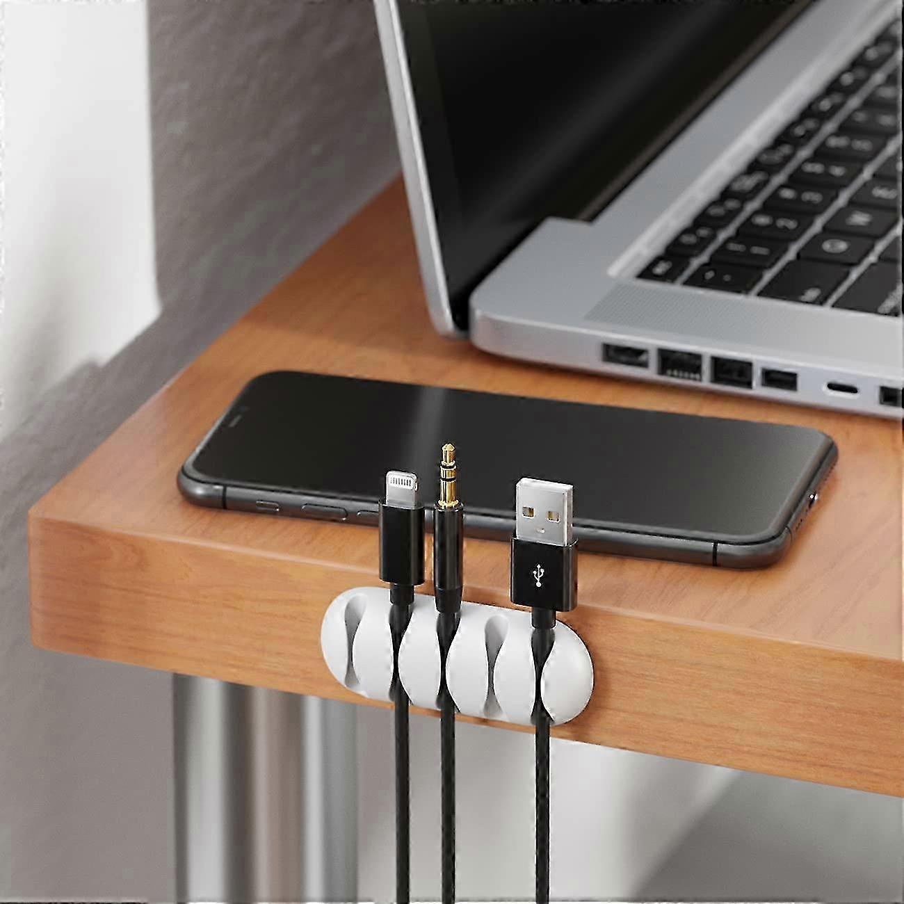 2pcs Cable Holders with 5 Cable Slots White Desk Organizer Wire Management Clips - Image 2