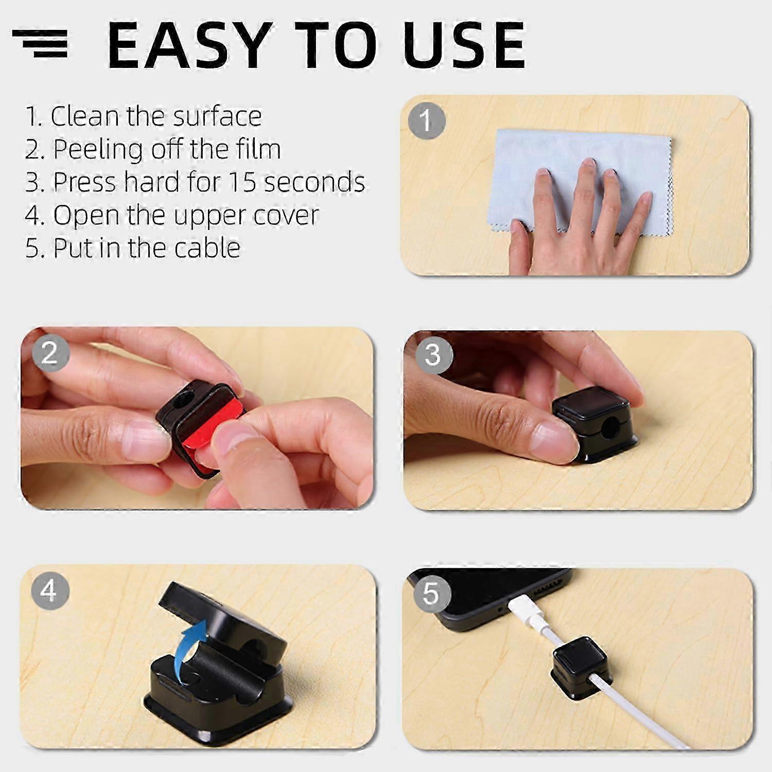 6-Pack grip Cable Clips Desk Organizer Strong Adhesive Cord Holders for Home - Image 3