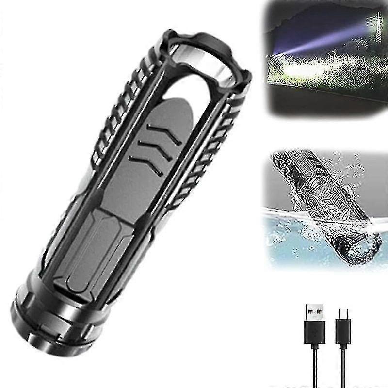 Multifunctional Waterproof Rechargeable Flashlight (Black, 1pc) - Image 1