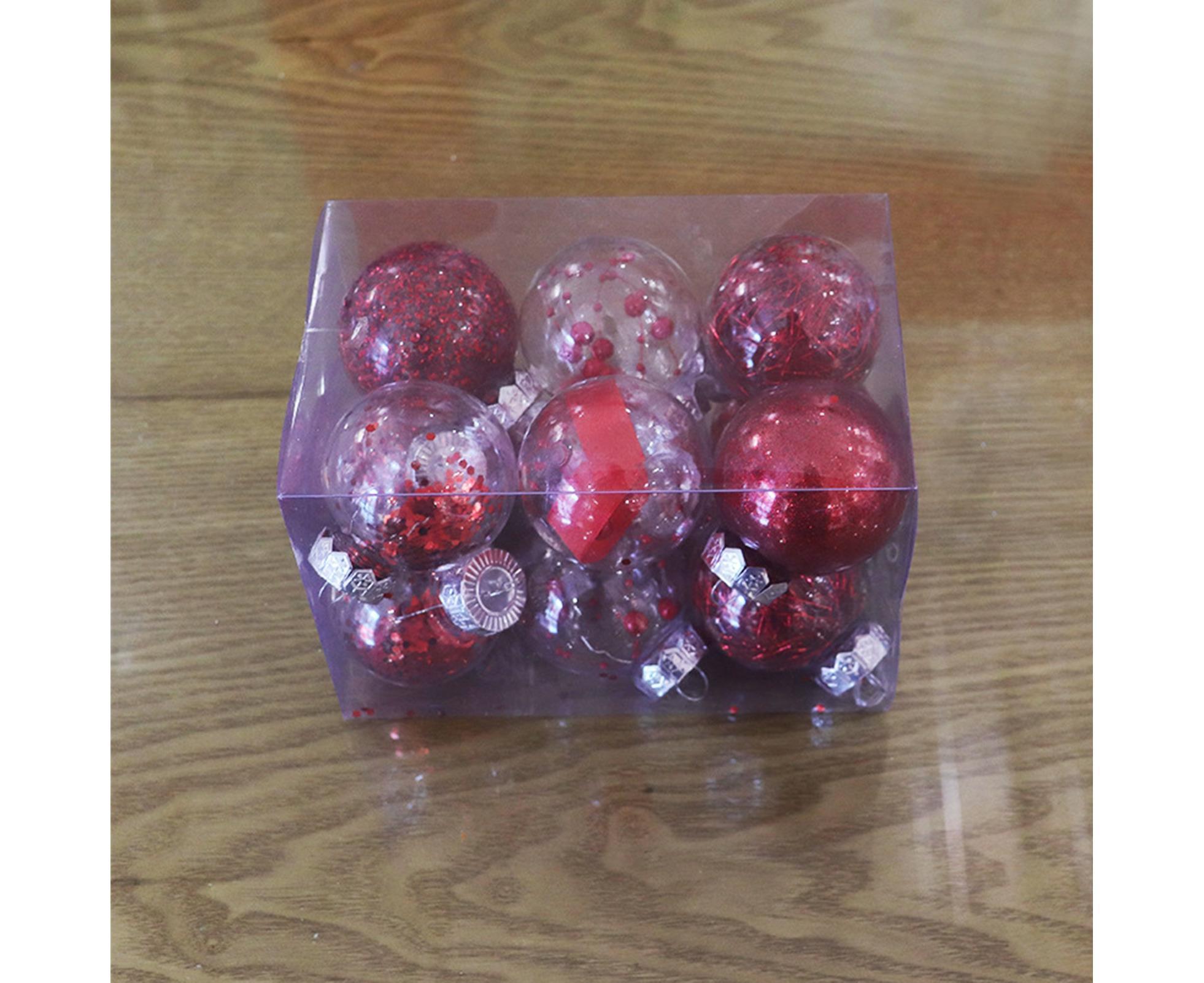 12Pcs/Box 6cm Christmas Ball Multi-Glitter Powder Hanging-Red - Image 2