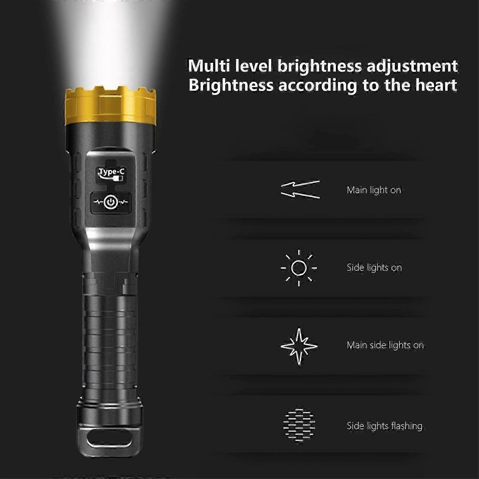 Rechargeable LED Flashlight with COB Sidelight for Camping & Emergency Use - Image 5