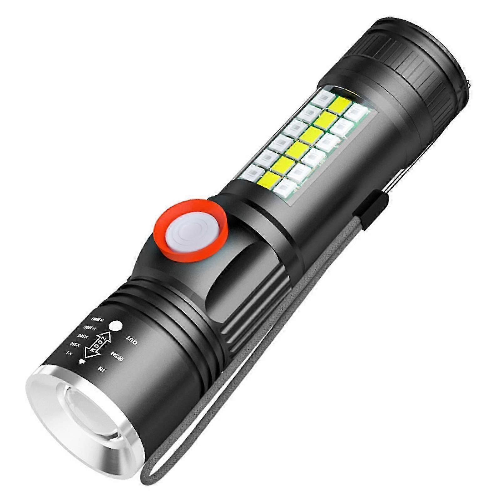 USB Rechargeable LED Flashlight with Sidelight Zoomable Mini Camping Tactical Torch - Image 1