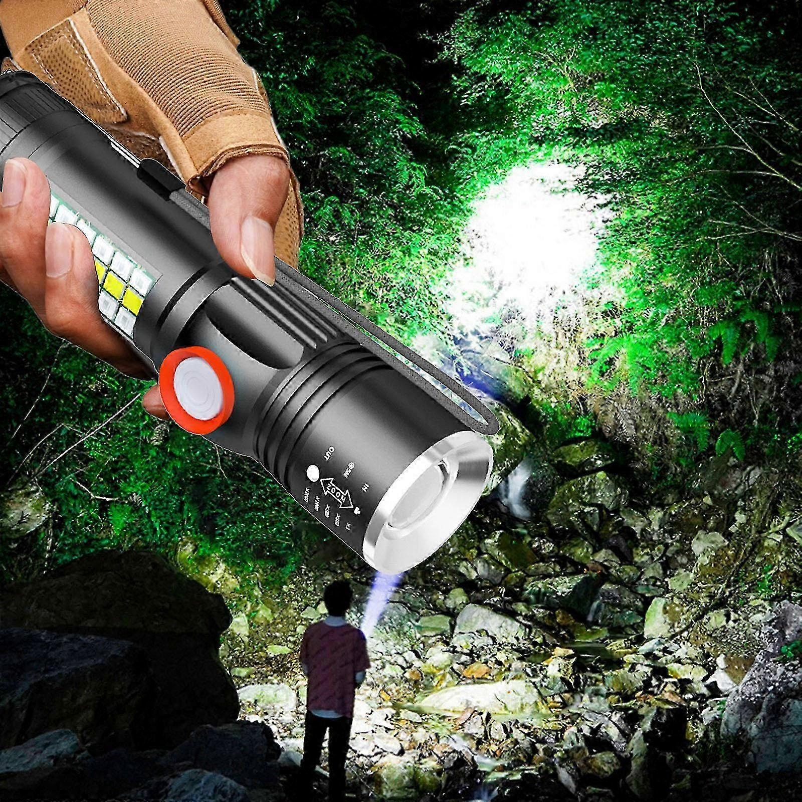 USB Rechargeable LED Flashlight with Sidelight Zoomable Mini Camping Tactical Torch - Image 2