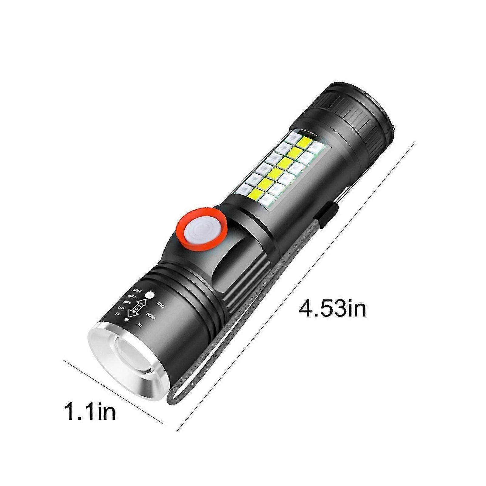 USB Rechargeable LED Flashlight with Sidelight Zoomable Mini Camping Tactical Torch - Image 3