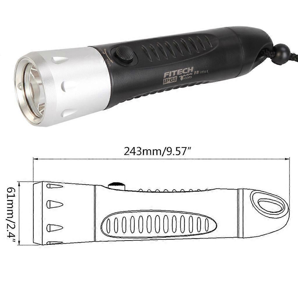 Diving Flashlight Waterproof Rechargeable Torch for Emergency Submersible Use - Yellow - Image 3