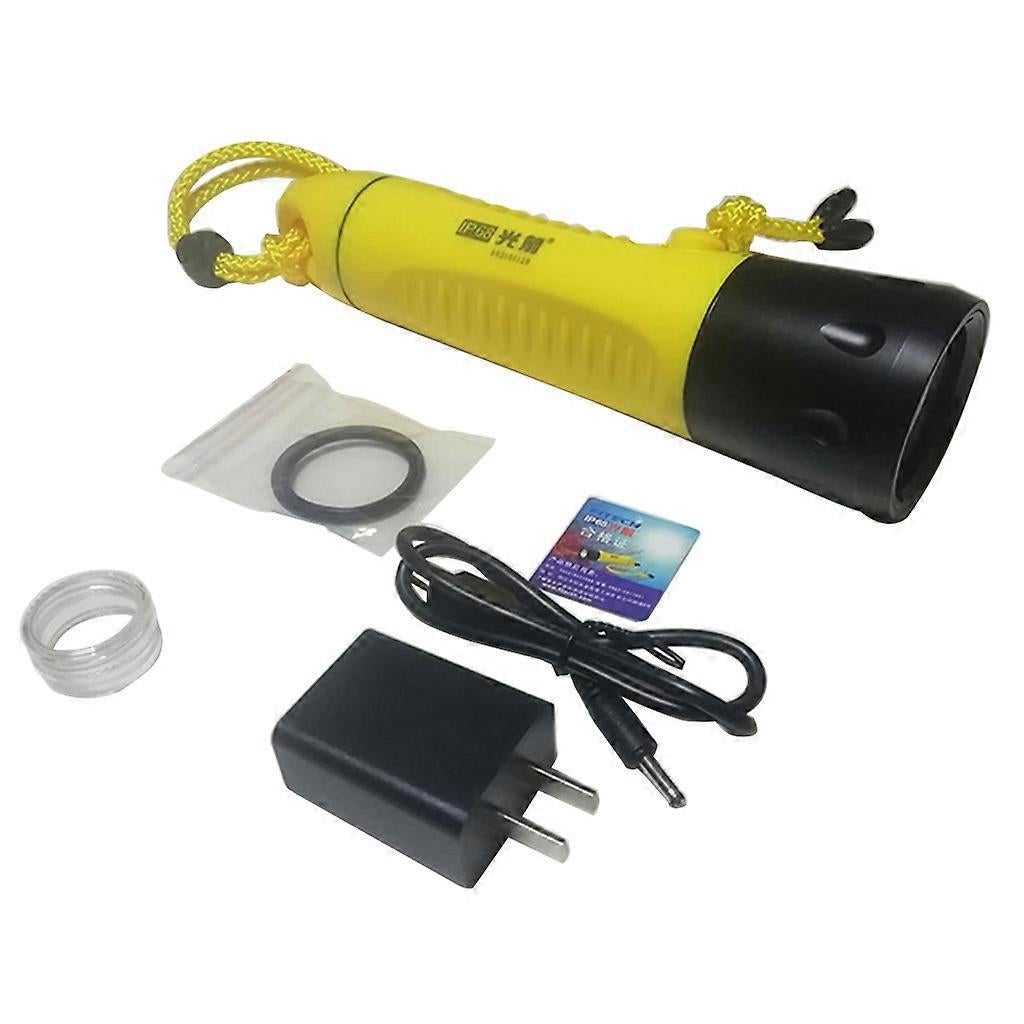 Diving Flashlight Waterproof Rechargeable Torch for Emergency Submersible Use - Yellow - Image 5