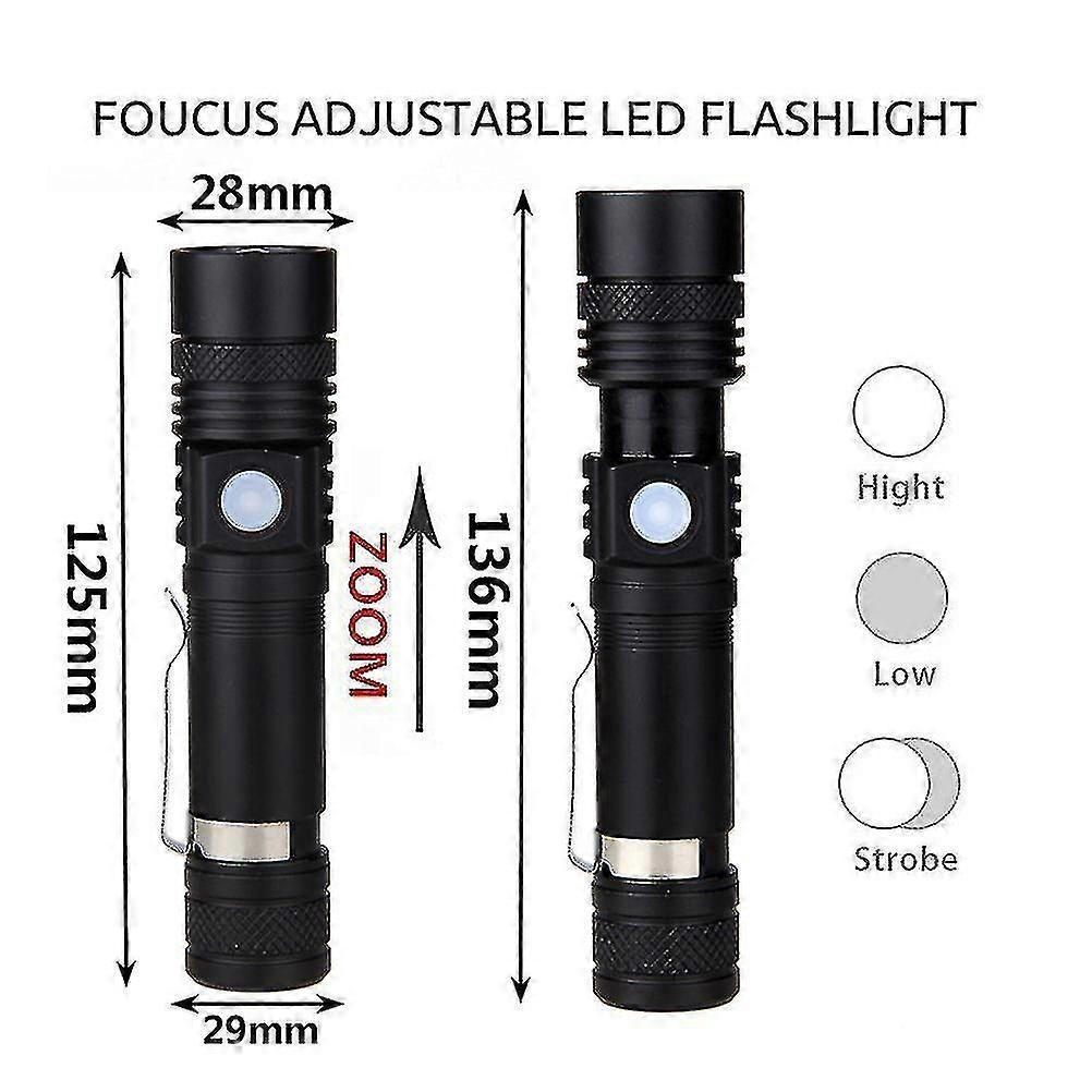 Rechargeable Flashlight Zoomable Torch for Camping and Outdoor Use - Bright LED Flashlight - Image 2