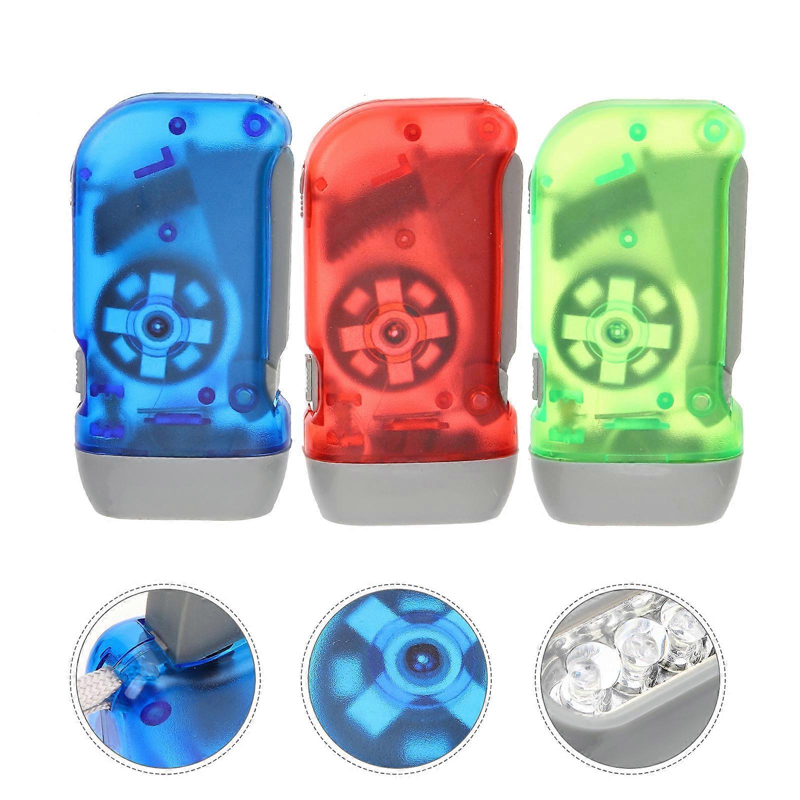 3pcs Hand Crank Flashlights Small 3-LED Emergency Colorful Portable Flashlights - Image 3
