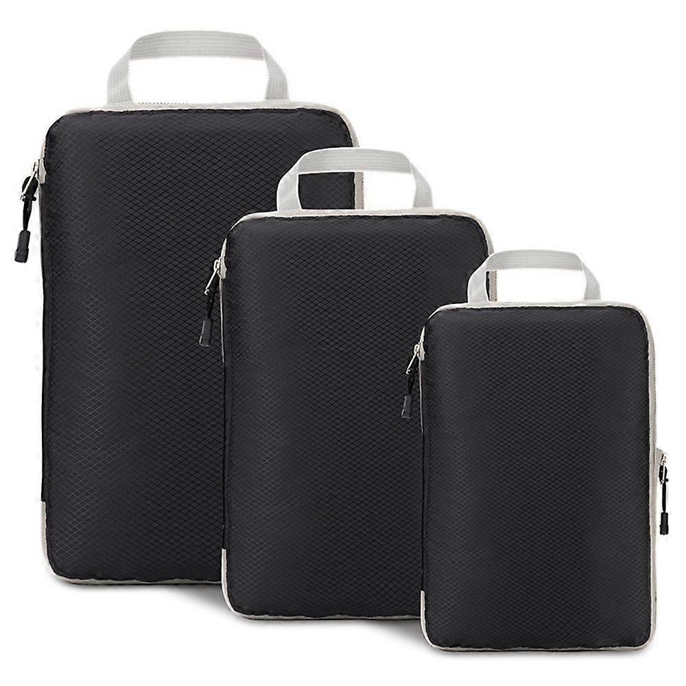 3pcs Compression Packing Cubes Suitcase Organiser Luggage Storage Bags - Black - Image 1