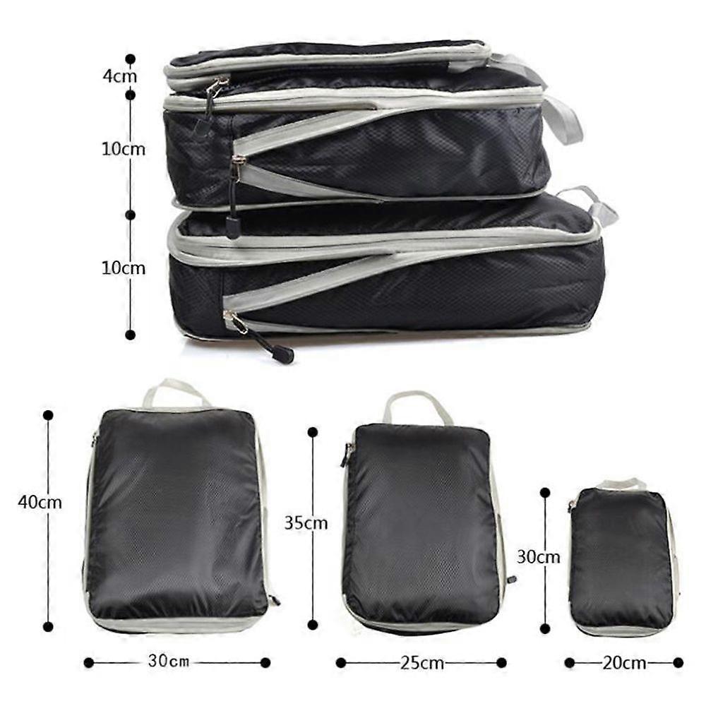 3pcs Compression Packing Cubes Suitcase Organiser Luggage Storage Bags - Black - Image 2