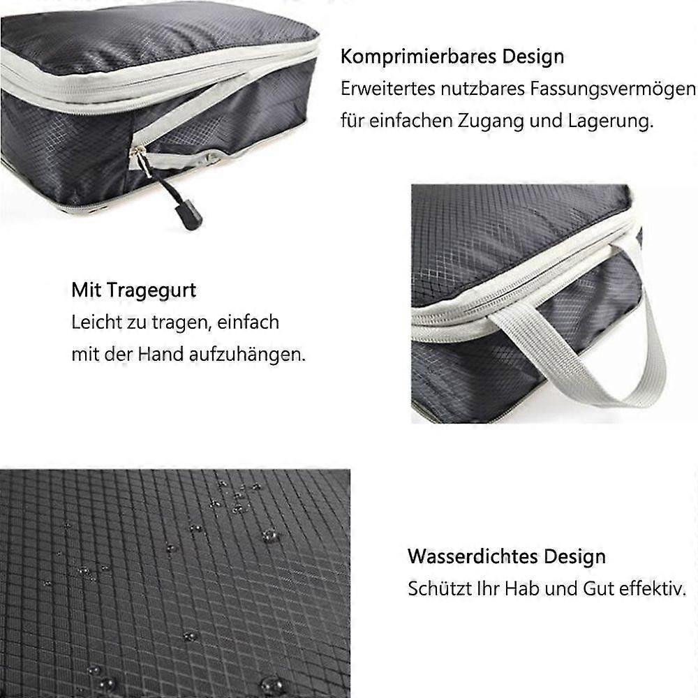 3pcs Compression Packing Cubes Suitcase Organiser Luggage Storage Bags - Black - Image 3
