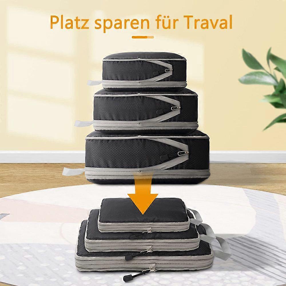 3pcs Compression Packing Cubes Suitcase Organiser Luggage Storage Bags - Black - Image 5