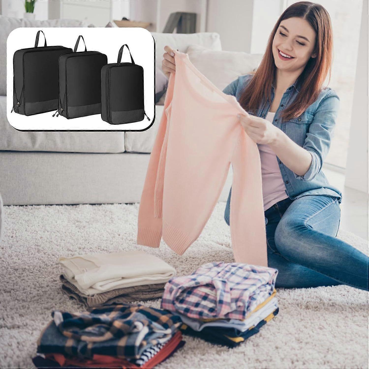 3pcs Compression Packing Cubes Expandable Luggage Organizers for Travel - Image 3
