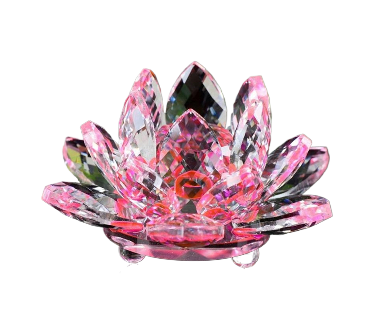 Artificial Crystal Lotus Buddhism Ornament Feng Shui Home Decor Collection Gift-Pink - Image 1