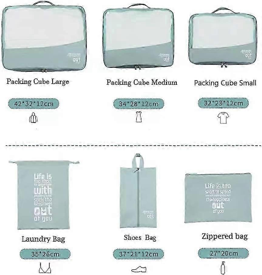 6pcs Packing Cubes for Suitcases Travel Luggage Organizer Bags - Blue - Image 2