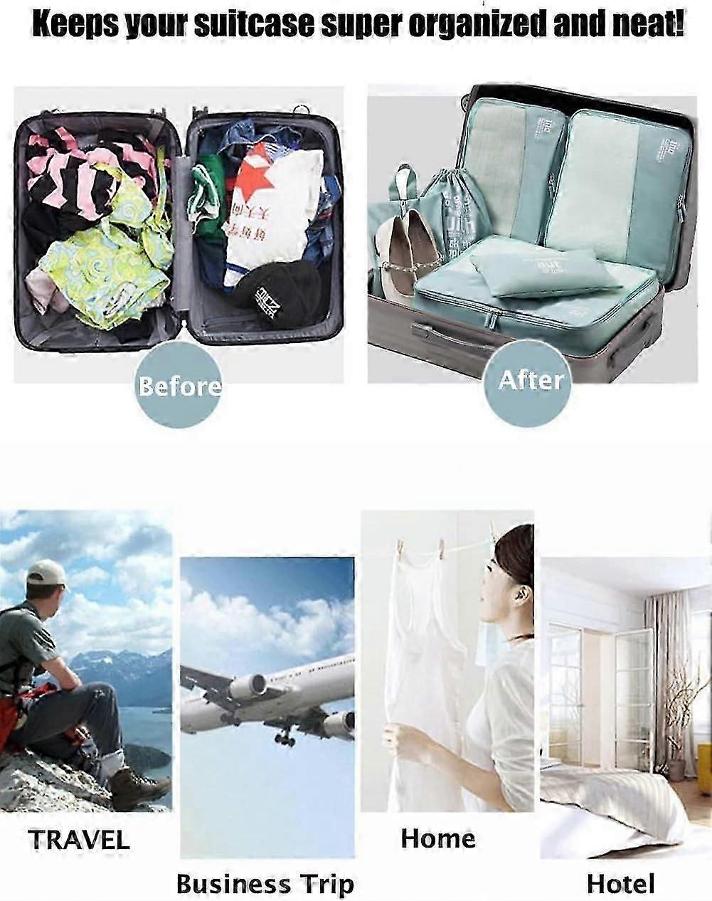 6pcs Packing Cubes for Suitcases Travel Luggage Organizer Bags - Blue - Image 3