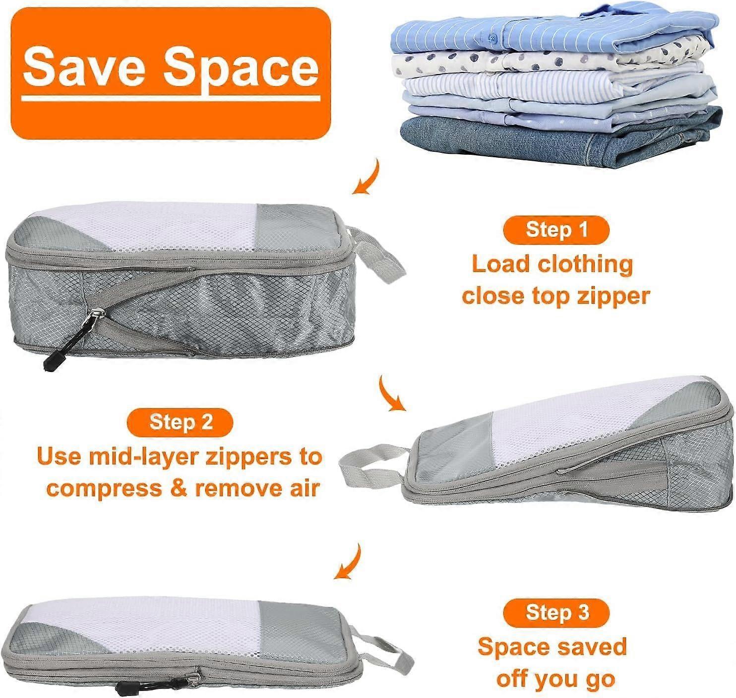 3pcs Compression Packing Cubes Lightweight Suitcase Luggage Organizers - Image 4