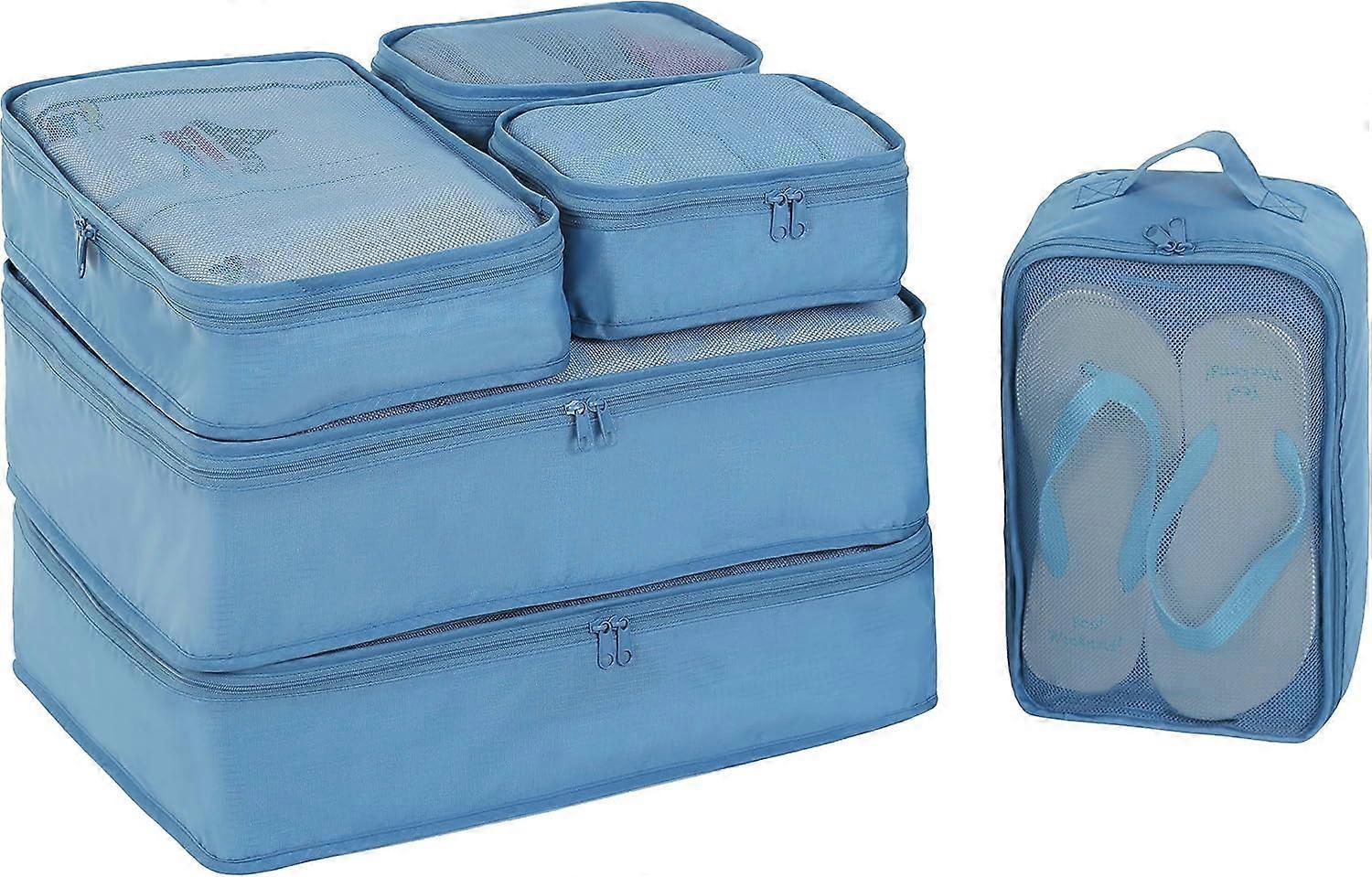 6pcs Packing Cubes with Shoe Bag Travel Organizer Set - Seablue - Image 1
