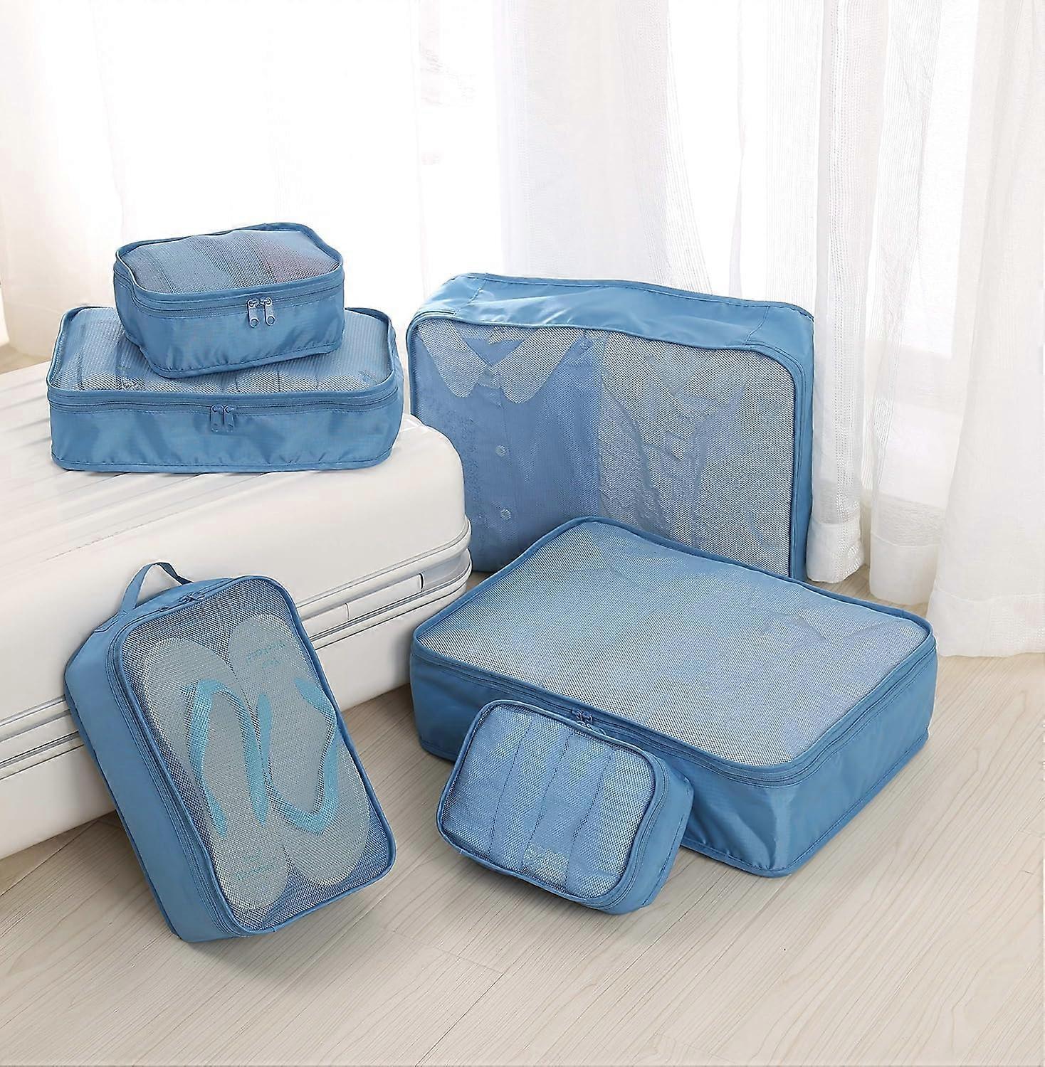 6pcs Packing Cubes with Shoe Bag Travel Organizer Set - Seablue - Image 4