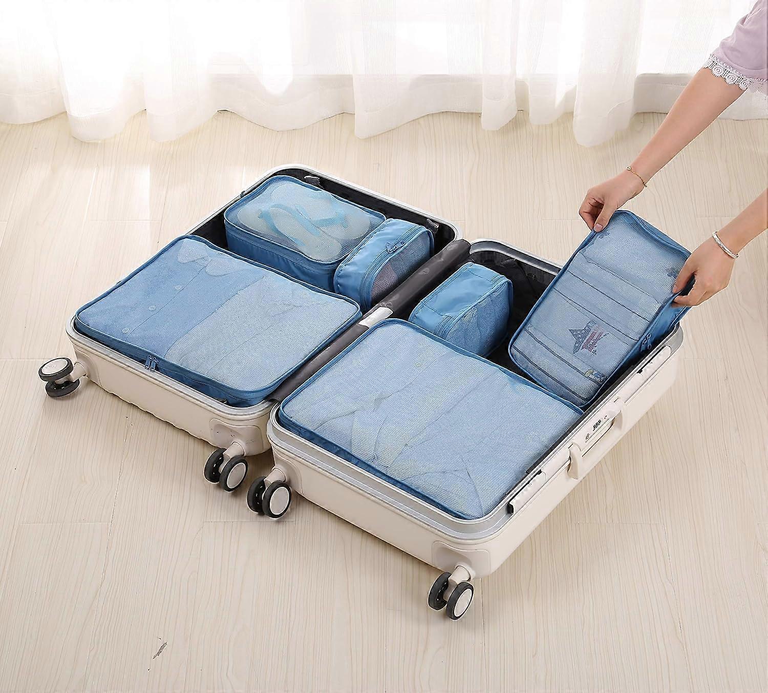 6pcs Packing Cubes with Shoe Bag Travel Organizer Set - Seablue - Image 5