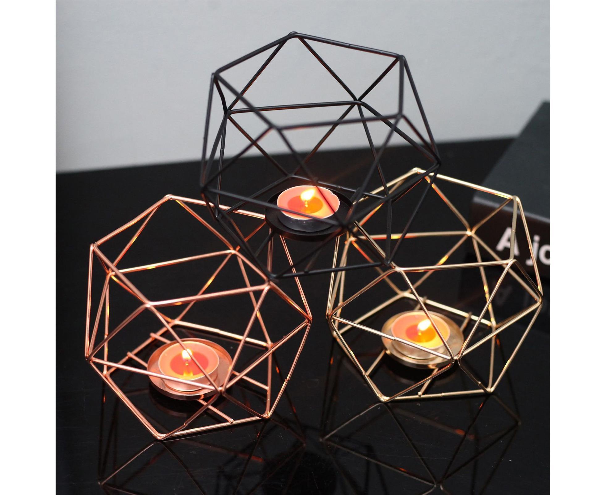 Nordic Style 3D Geometric Wrought Rack Candle Holder Candlestick Home Decoration-Black - Image 3