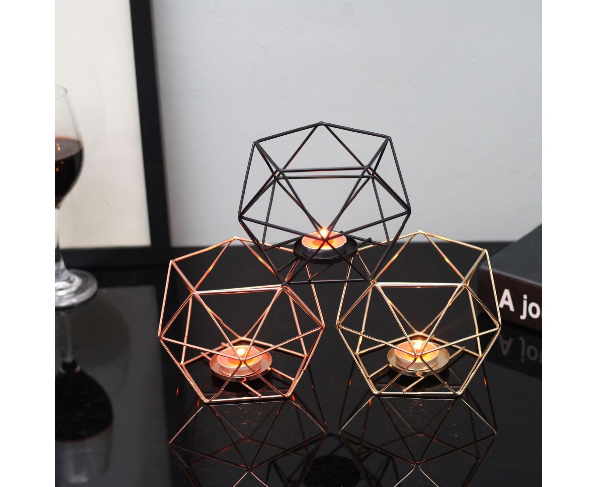 Nordic Style 3D Geometric Wrought Rack Candle Holder Candlestick Home Decoration-Black - Image 4