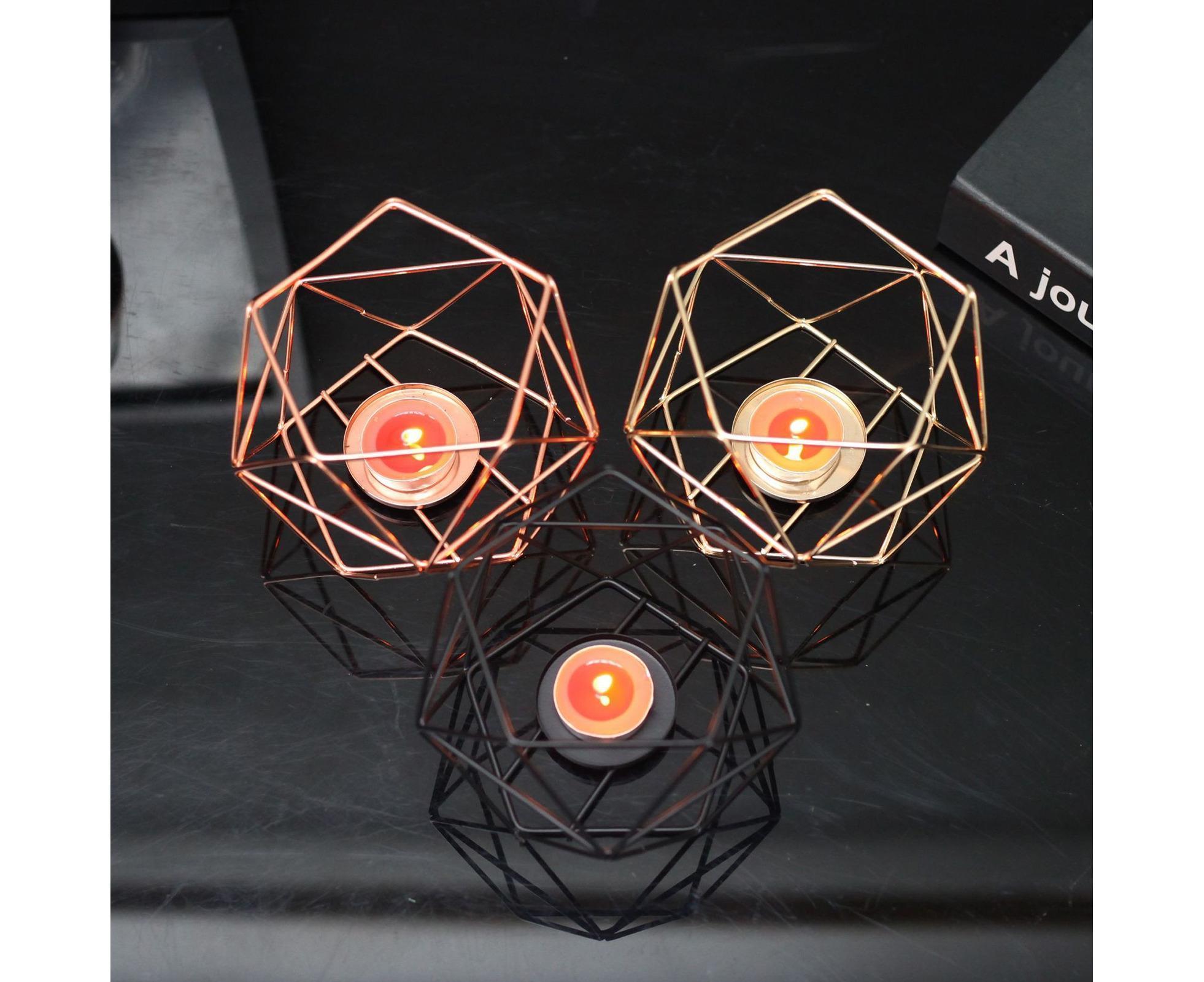 Nordic Style 3D Geometric Wrought Rack Candle Holder Candlestick Home Decoration-Black - Image 5