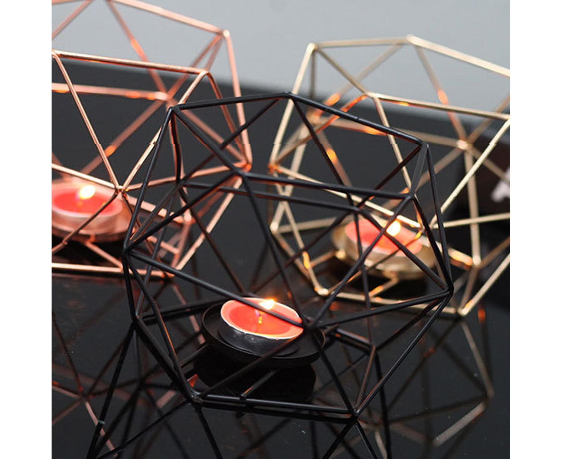 Nordic Style 3D Geometric Wrought Rack Candle Holder Candlestick Home Decoration-Black - Image 6