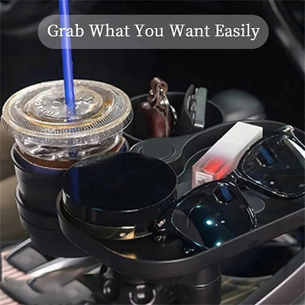 2-in-1 Multifunctional Car Cup Holder - Dual Drink Organizer Black Durable Plastic - Image 5