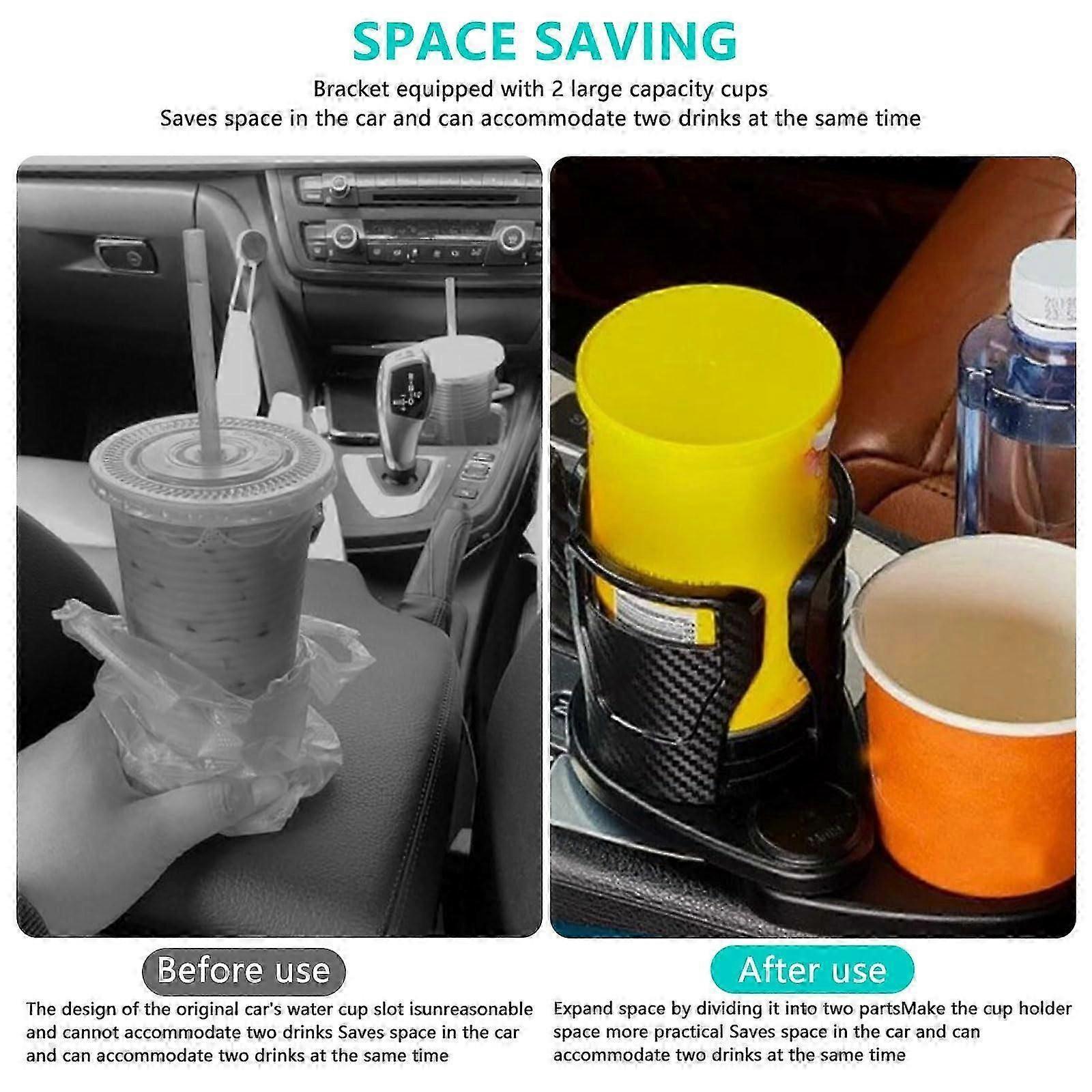 2-in-1 Double Car Cup Holder - 360 Swivel Multifunctional Holder for Coffee & Bottles - Image 3