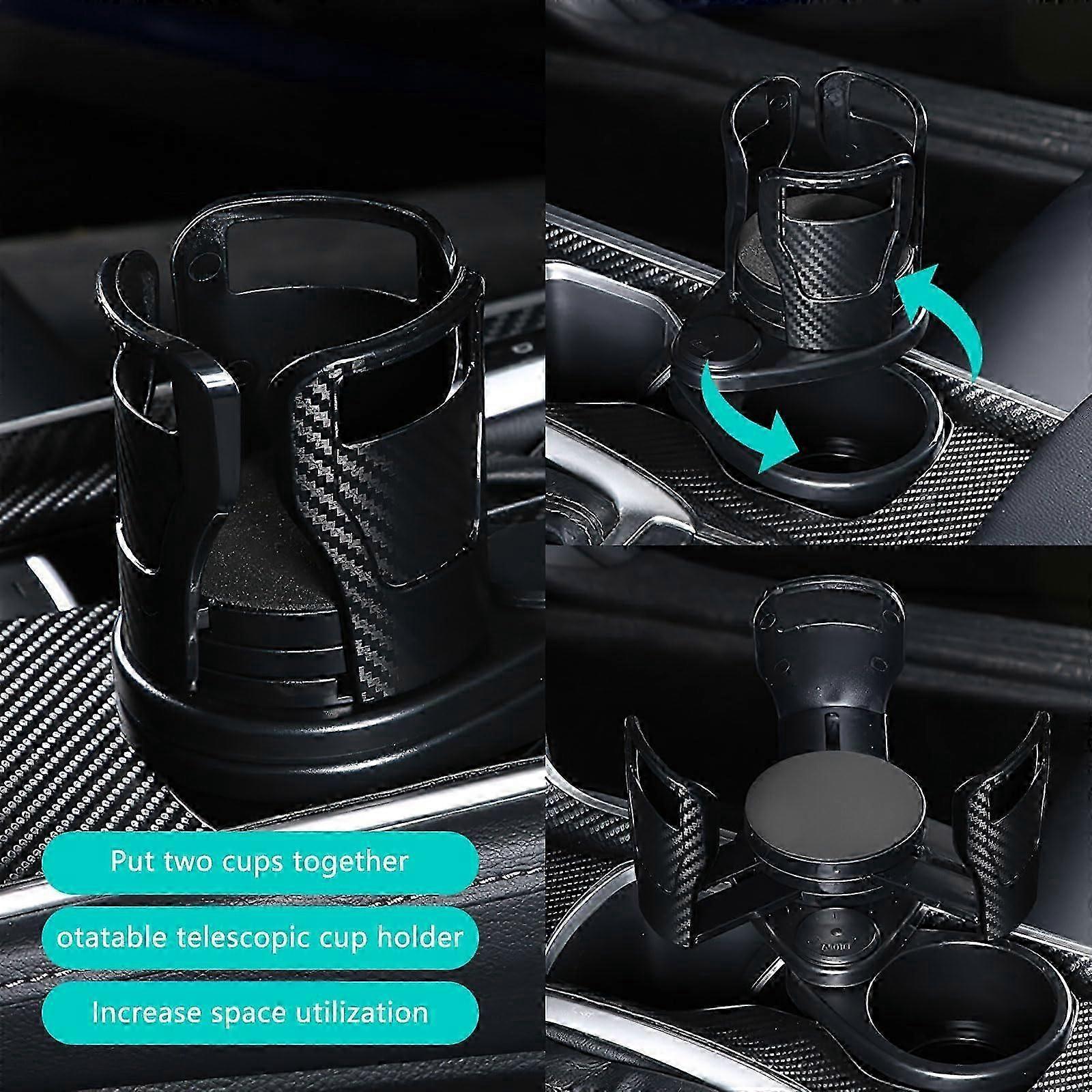 2-in-1 Double Car Cup Holder - 360 Swivel Multifunctional Holder for Coffee & Bottles - Image 4
