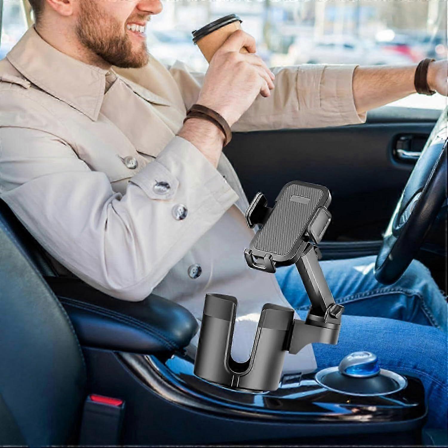 Car Cup Holder with Phone Mount - Adjustable Rotatable Expander for Cell Phone & Drink - Image 2