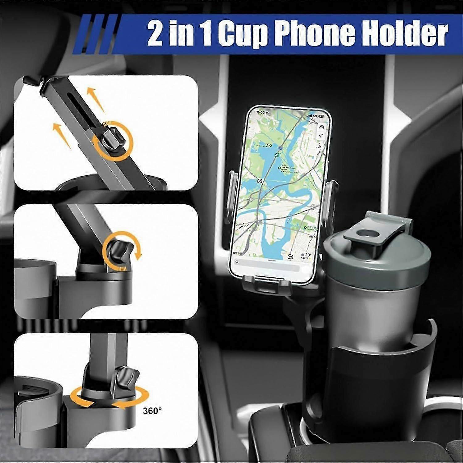 Car Cup Holder with Phone Mount - Adjustable Rotatable Expander for Cell Phone & Drink - Image 3