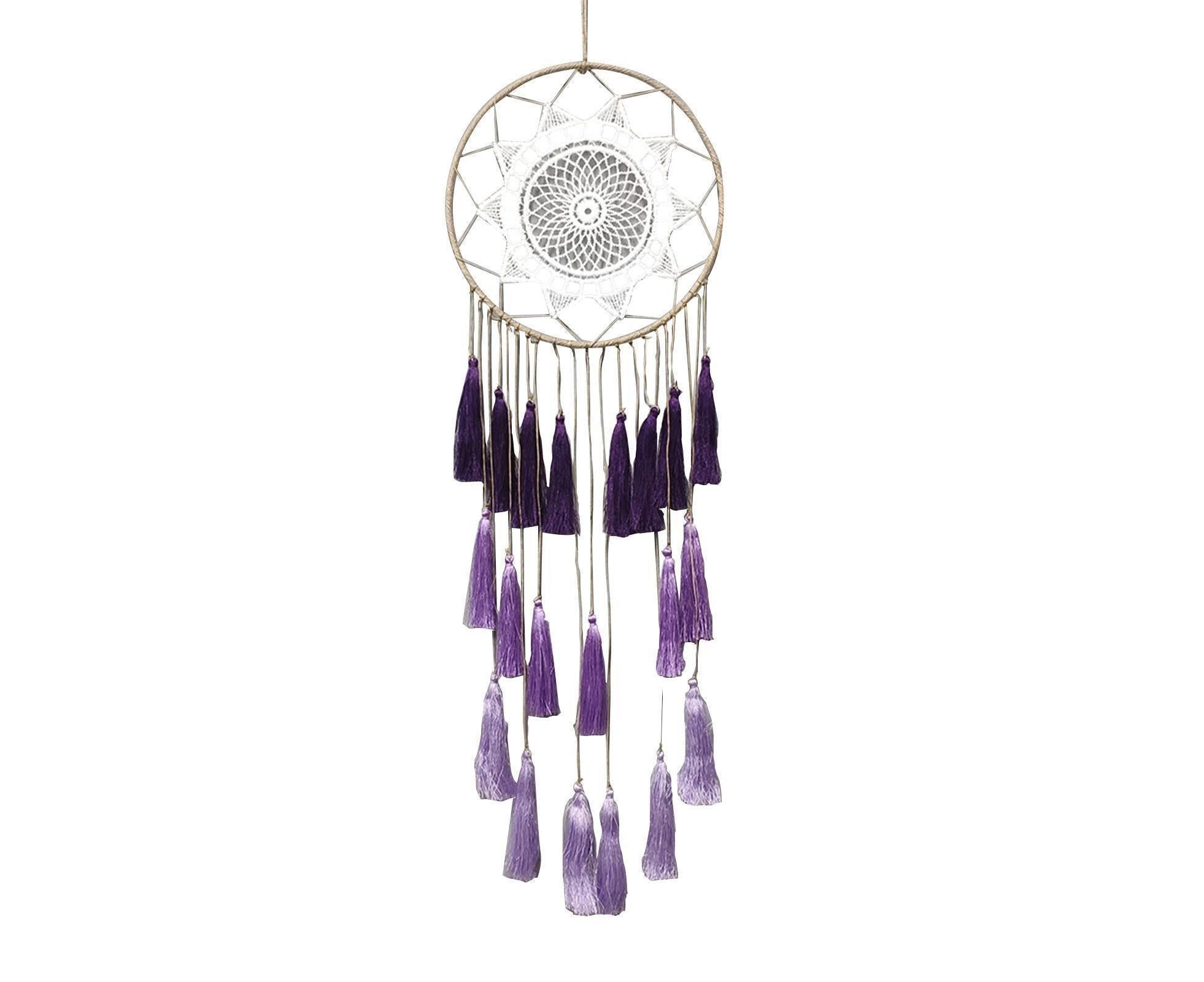 Round Handmade Wall Hanging Wind Chime Dream Catcher with Tassel Home Decor-Purple - Image 1