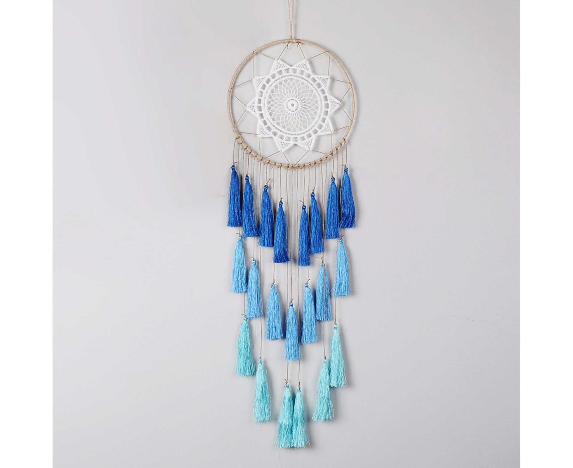 Round Handmade Wall Hanging Wind Chime Dream Catcher with Tassel Home Decor-Green Coffee* - Image 6